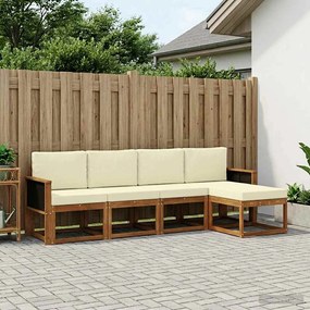 vidaXL Σειρά Καναπέ Εξωτερικού 5 pcs Φυσικό και Κρέμα Πολυεστέρας