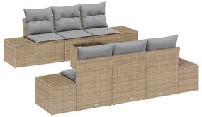 vidaXL Σετ Καναπέ Κήπου 7 pcs Μπεζ Πολυ ράταν
