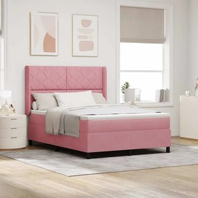vidaXL Κρεβάτι Box Spring LED με Στρώμα Ροζ 160 x 200 cm Βελούδο