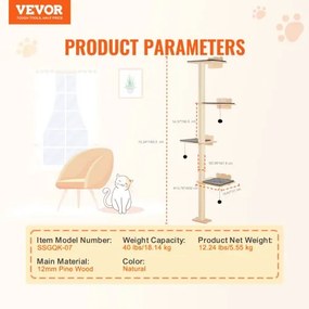 VEVOR Wall Mounted Cat Shelves Tree with Platform Tree-Shaped Cat Furniture Set