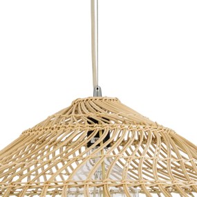 GloboStar® KAIA 02348 Boho Κρεμαστό Φωτιστικό Οροφής Μονόφωτο 1 x E27 AC220-240V IP20 - Φ100 x Υ30cm - Μπεζ Ξύλινο Μπαμπού Πλέγμα Καμπάνα - 5 Χρόνια Εγγύηση