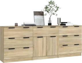 vidaXL Μπουφές 3 Τεμαχίων Sonoma Δρυς από Επεξεργασμένο Ξύλο