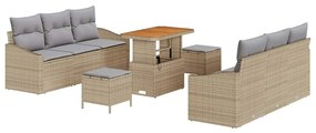 vidaXL Σετ Καναπέ Κήπου με μαξιλάρι 9 pcs Μπεζ Πολυ ράταν