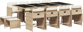 vidaXL Σετ Τραπεζαρίας Κήπου 13 τεμ. Μπεζ Συνθ. Ρατάν με Μαξιλάρια