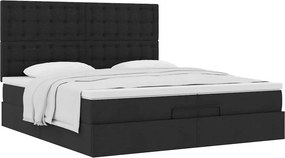 vidaXL Οθωμανικό Κρεβάτι με Στρώματα Μαύρο 200x200cm Ύφασμα