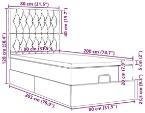 Οθωμανικό κρεβάτι με στρώματα Μαύρο 80x200cm Velvet - Μαύρο