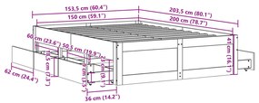 Σκελετός Κρεβατιού Χωρίς Στρώμα με Συρτάρια Μασίφ Ξύλο Πεύκου - Λευκό