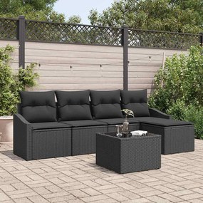 vidaXL Σετ Καναπέ Κήπου 6 pcs Μαύρο Πολυ ράταν