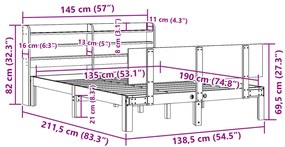 Πλαίσιο Κρεβατιού με Κεφαλάρι 135x190 εκ. από Μασίφ Ξύλο Πεύκου - Καφέ