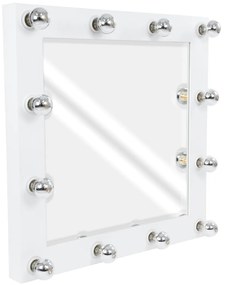 MIRROR-80x80-4 GloboStar® MAKEUP MIRROR-80x80-4 Μοντέρνος Καθρέπτης Μακιγιάζ με Πλαίσιο Φυσικού Ξύλου με Διακόπτη On/Off 12 x E27 AC220-240V - Μ80 x Π7 x Υ80cm - Λευκή Λάκα