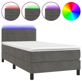 Κρεβάτι Boxspring με Στρώμα &amp; LED Σκ. Γκρι 90x200 εκ. Βελούδινο - Γκρι
