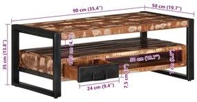 Τραπεζάκι σαλονιού πολύχρωμο 90x50x36cm Ξύλο μασίφ αναγεννημένο - Πολύχρωμο