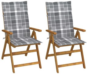 Καρέκλες Κήπου Ανακλινόμενες 2 τεμ. Ξύλο Ακακίας με Μαξιλάρια - Γκρι