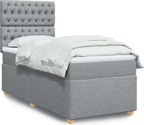 vidaXL Κρεβάτι Boxspring με Στρώμα Ανοιχτό Γκρι 90x200 εκ. Υφασμάτινο
