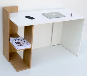 Γραφείο 120x55x85 Λευκό-με Φυσικό Μοντέρνα Σχεδίαση TO-DESKHOSHELF