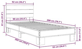 ΠΛΑΙΣΙΟ ΚΡΕΒΑΤΙΟΥ ΓΚΡΙ SONOMA 90X200 ΕΚ. ΕΠΕΞ. ΞΥΛΟ &amp; ΜΕΤΑΛΛΟ 845745