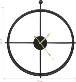 vidaXL Ρολόι Τοίχου Μαύρο 52 εκ. Σιδερένιο