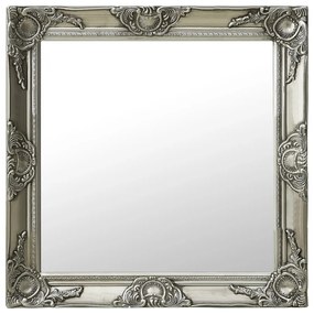 Καθρέφτης Τοίχου με Μπαρόκ Στιλ Ασημί 60 x 60 εκ. - Ασήμι