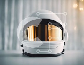 Intra Συλλεκτικό Ξύλινο Παζλ Plywood  4mm - Λευκό κράνος αστροναύτη για ταξίδια στο διάστημα Σε Ξύλινο Κουτί - Διαστάσεις Puzzle: 10x10 cm – 25 κομμάτια