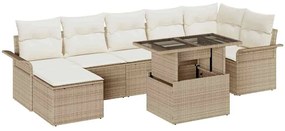 vidaXL Σετ Καναπέ Κήπου με μαξιλάρι 8 pcs Μπεζ Πολυ ράταν
