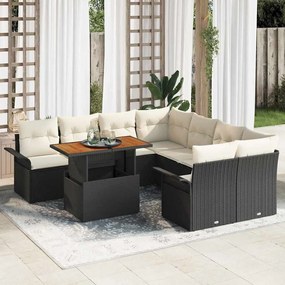 vidaXL Σετ Καναπέ Κήπου με μαξιλάρι 9 pcs Μαύρο και κρεμ