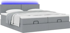 vidaXL Οθωμανικό κρεβάτι με στρώματα &amp; LEDs Ανοιχτό γκρι ύφασμα