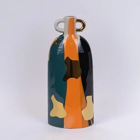 Βάζο Κεραμικό 752-20424 15,5x9,5x36,5cm Terracota-Green-Gold Estheti Home Ceramic