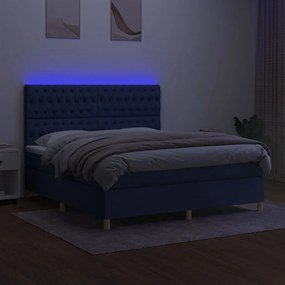 vidaXL Κρεβάτι Boxspring με Στρώμα &amp; LED Μπλε 180x200 εκ. Υφασμάτινο