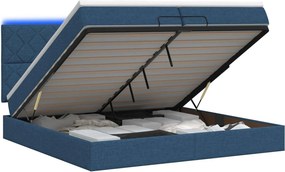 vidaXL Κρεβάτι Ottoman με Στρώμα και LED Μπλε 200 x 200 cm Ύφασμα