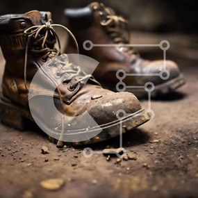 Intra Συλλεκτικό Ξύλινο Παζλ Plywood  4mm - Φθαρμένες μπότες εργασίας σε χώμα και λάσπη Σε Ξύλινο Κουτί - Διαστάσεις Puzzle: 10x10 cm – 25 κομμάτια