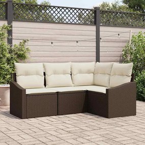 vidaXL Σετ Καναπέ Κήπου 4 pcs Καφέ και Λευκό συνθετικό ρατάν