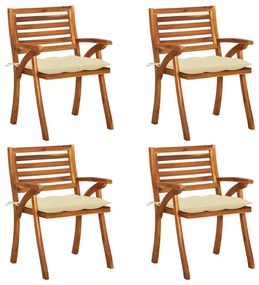Καρέκλες Κήπου 4 τεμ. από Μασίφ Ξύλο Ακακίας με Μαξιλάρια - Λευκό