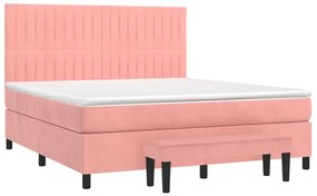 Κρεβάτι Boxspring με Στρώμα Ροζ 180x200 εκ. Βελούδινο - Ροζ