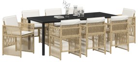 vidaXL Σετ Τραπεζαρίας 9 Τεμαχίων με Μαξιλάρια Μπεζ Πολυ Ρατάν