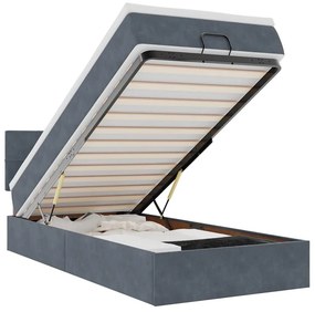 vidaXL Οθωμανικό κρεβάτι με στρώμα &amp; LEDs Σκούρο γκρι 90x190cm Velvet