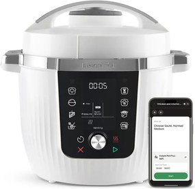 Πολυμάγειρας Instant Pot Pro Max, 1200W, 5,7 L, 105 kP, 10 προγράμματα, Nutriboost, WiFi, Οθόνη LCD, Ανοξείδωτο ατσάλι, Λευκό/ματ