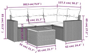 vidaXL Σαλόνι Κήπου 5 Τεμαχίων Γκρι από Συνθετικό Ρατάν με Μαξιλάρια