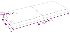 Ράφι Τοίχου Ανοιχτό Καφέ 140x60x(2-6)εκ. Επεξ. Μασίφ Ξύλο Δρυός - Καφέ