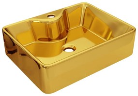 Νιπτήρας με Οπή Βρύσης Χρυσός 48 x 37 x 13,5 εκ. Κεραμικός - Χρυσό
