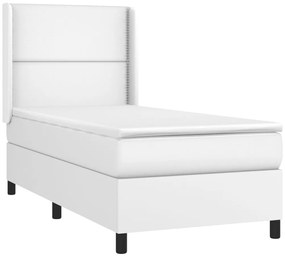 vidaXL Κρεβάτι Boxspring με Στρώμα Λευκό 100x200εκ.από Συνθετικό Δέρμα