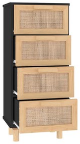 vidaXL Συρταριέρα Μαύρη 40x30x90 εκ. από Μασίφ Πεύκο &amp; Φυσικό Ρατάν