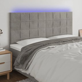 Κεφαλάρι Κρεβατιού LED Ανοιχτό Γκρι 200x5x118/128 εκ. Βελούδινο 3122490