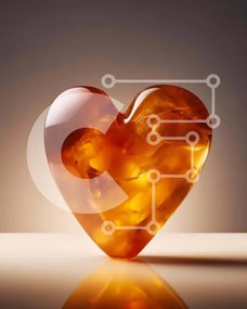 Intra Συλλεκτικό Ξύλινο Παζλ Plywood 4mm - Κεχριμπάρι σε σχήμα καρδιάς σε πορτοκαλί φόντο Σε Ξύλινο Κουτί - Διαστάσεις Puzzle: 10x10 cm – 25 κομμάτια