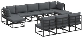 vidaXL Σετ Καναπέ Κήπου με μαξιλάρι 11 pcs Μαύρο Αλουμίνιο