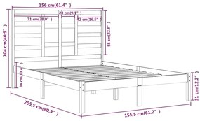 Πλαίσιο Κρεβατιού Γκρι 150 x 200 εκ. Μασίφ Ξύλο King Size - Γκρι