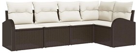 vidaXL Σετ Καναπέ Κήπου με μαξιλάρι 5 pcs Καφέ Πολυ ράταν