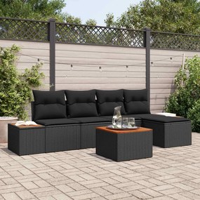 vidaXL Σετ Καναπέ Κήπου με μαξιλάρι 6 pcs Μαύρο Πολυρατάν