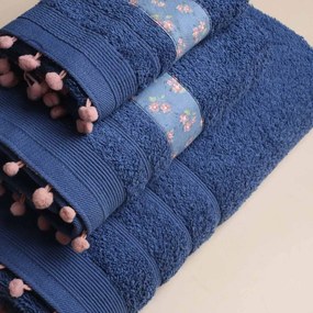 Πετσέτες Μπάνιου (Σετ 3τμχ) White Fabric Botanical Dark Blue 500gsm