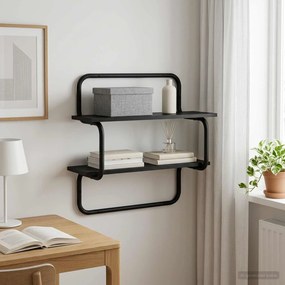 vidaXL Επίτοιχο Ράφι 2 Επιπέδων Μαύρη Δρυς 60 x 24,5 x 61 εκ