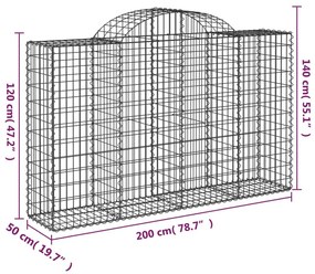 Συρματοκιβώτια Τοξωτά 4 τεμ. 200x50x120/140 εκ. Γαλβαν. Ατσάλι - Ασήμι